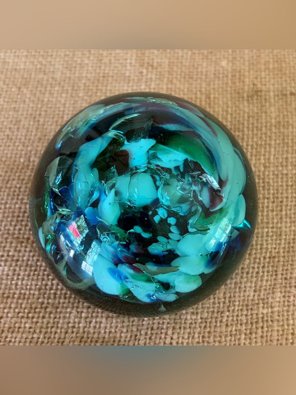 Vintage Art Glass Blue Swirl Galaxy Paperweight💙